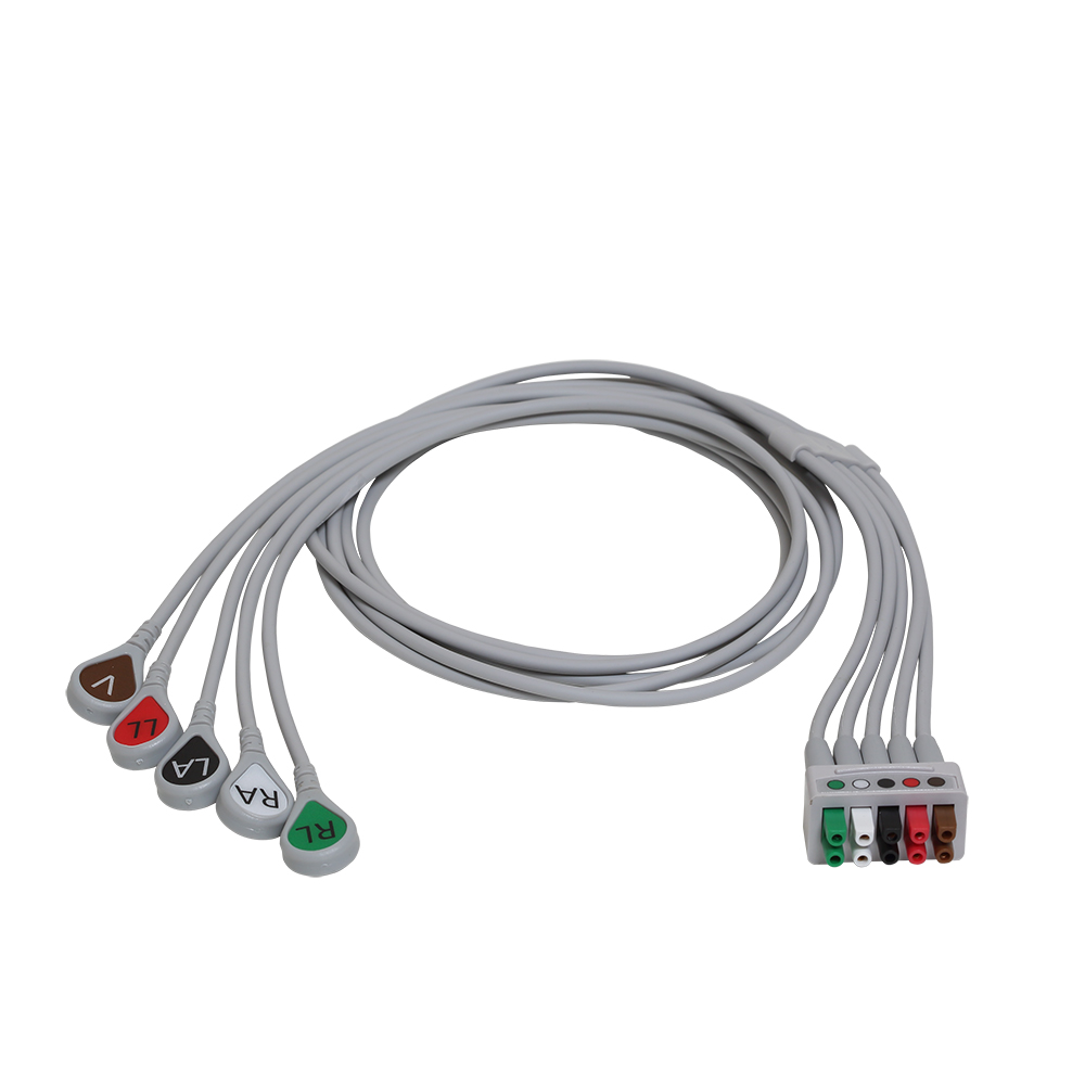 心电导联线ECG Cables and Leadwires-ECG Leadwire Set with 5 Lead Snap Connector AHA 74 cm (29 心电导联线ECG Cables and Leadwires-ECG Leadwire Set with 5 Lead Snap Connector AHA 74 cm (29